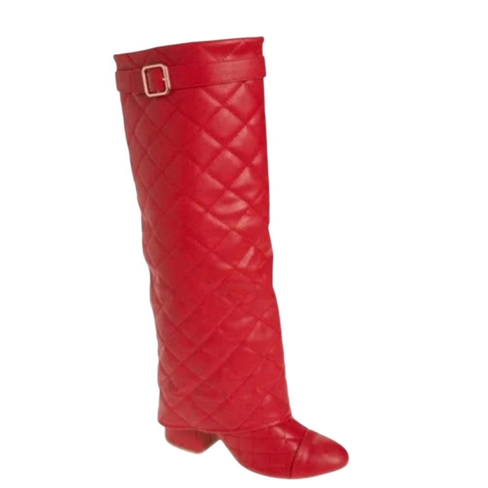 Wild Diva Lounge London Quilted Knee High Boot Red Size: 6